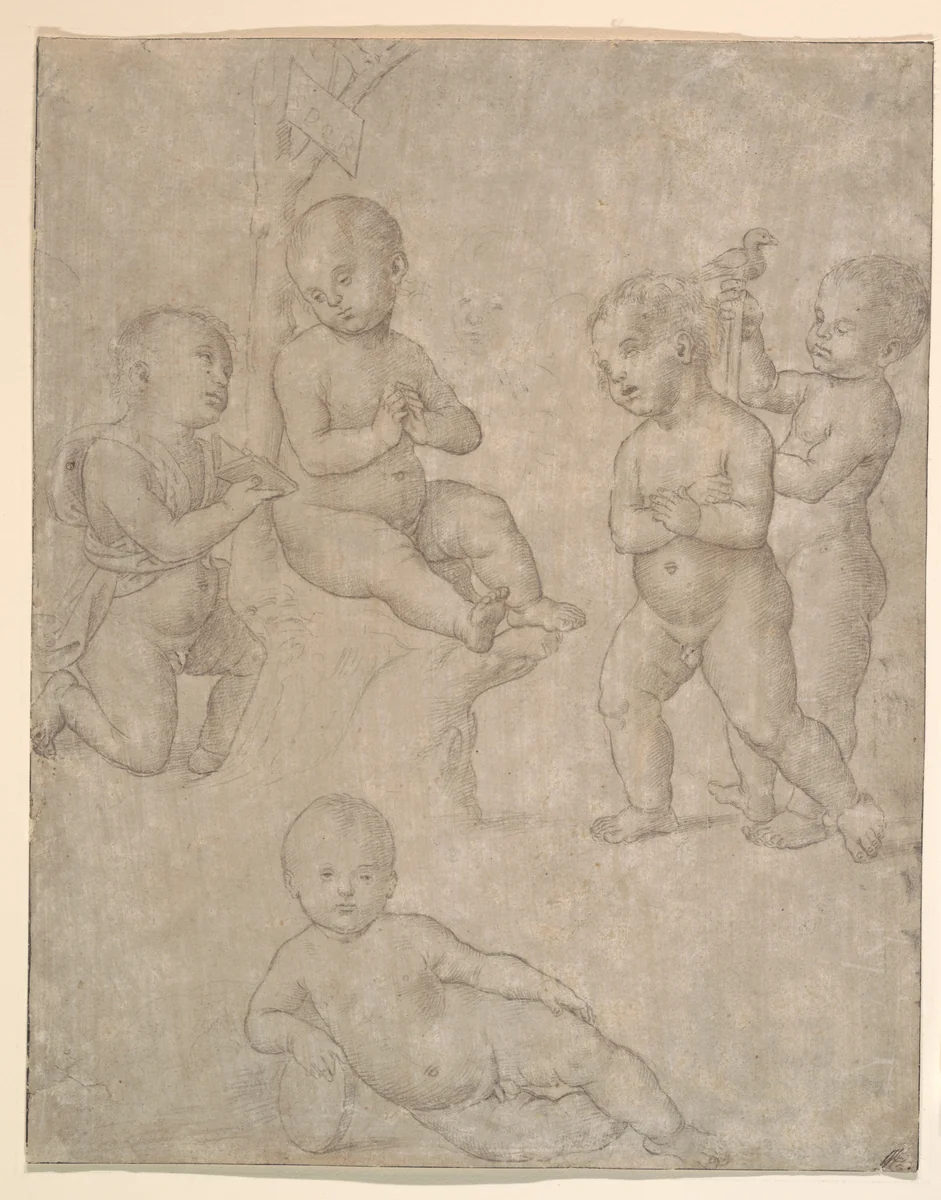 Five Nude Infants in Various Poses by Raphael, drawing, 1497-1503