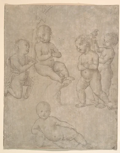 Five Nude Infants in Various Poses by Raphael, drawing, 1497-1503