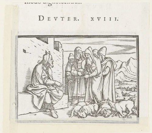 Mozes onderwijst de priesters by Hans Holbein, print, 1538