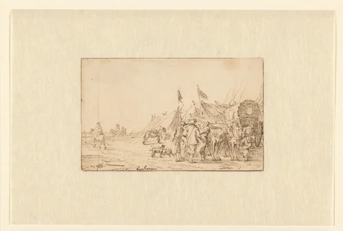 Soldatenkamp by Nicolaes van Lijnhoven, drawing, 1639-1702