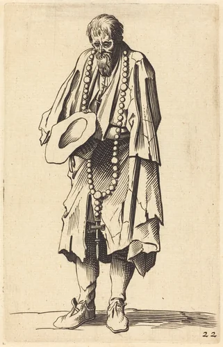 Beggar with Rosary by Jacques Callot, print, 1622-1699