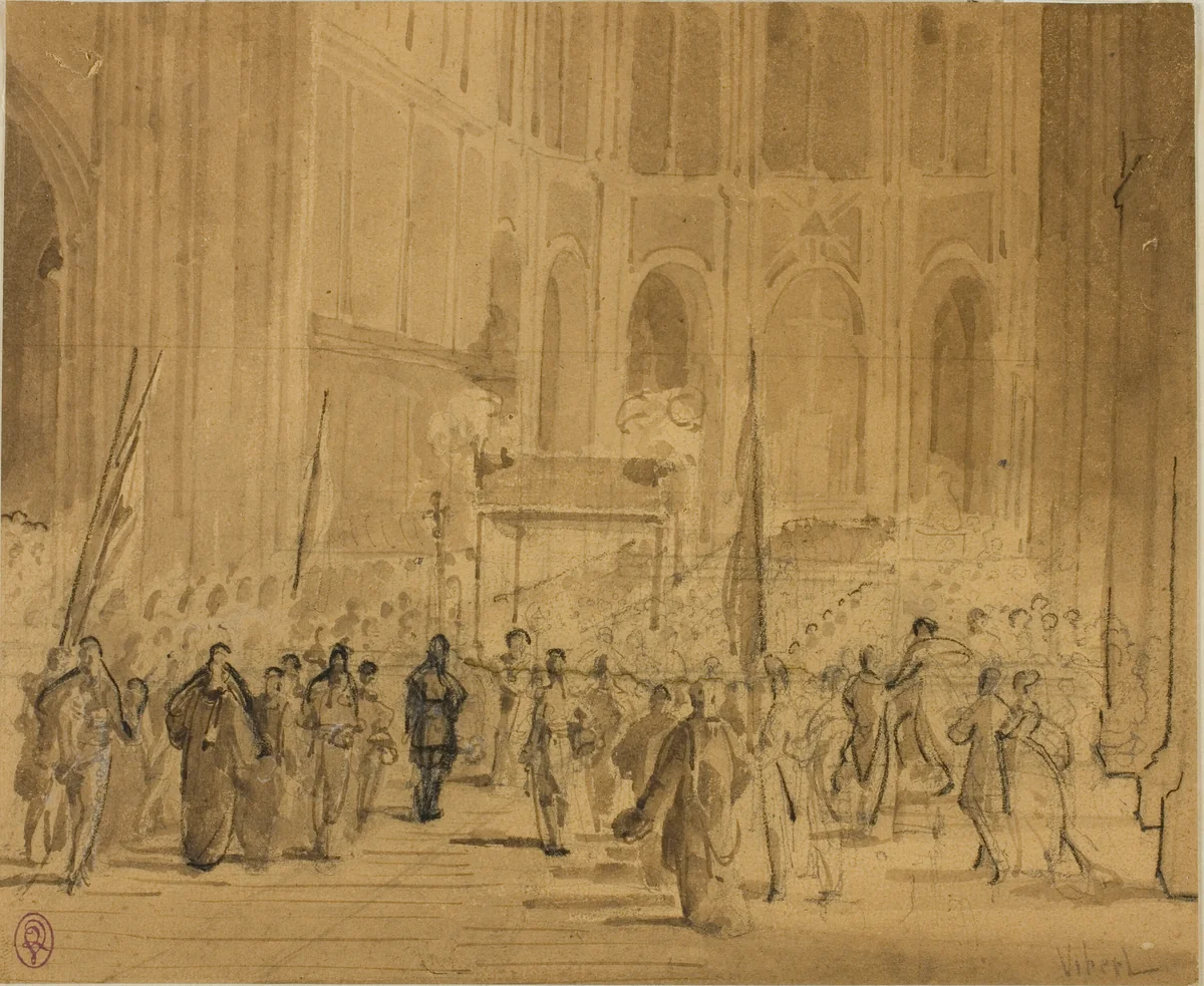 Crowning of a Prince by Jehan-Georges Vibert, drawing, 1860-1904