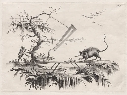 A new device to cleave wild beasts from Head to Tail by Filippo Morghen, print, 1764-1774