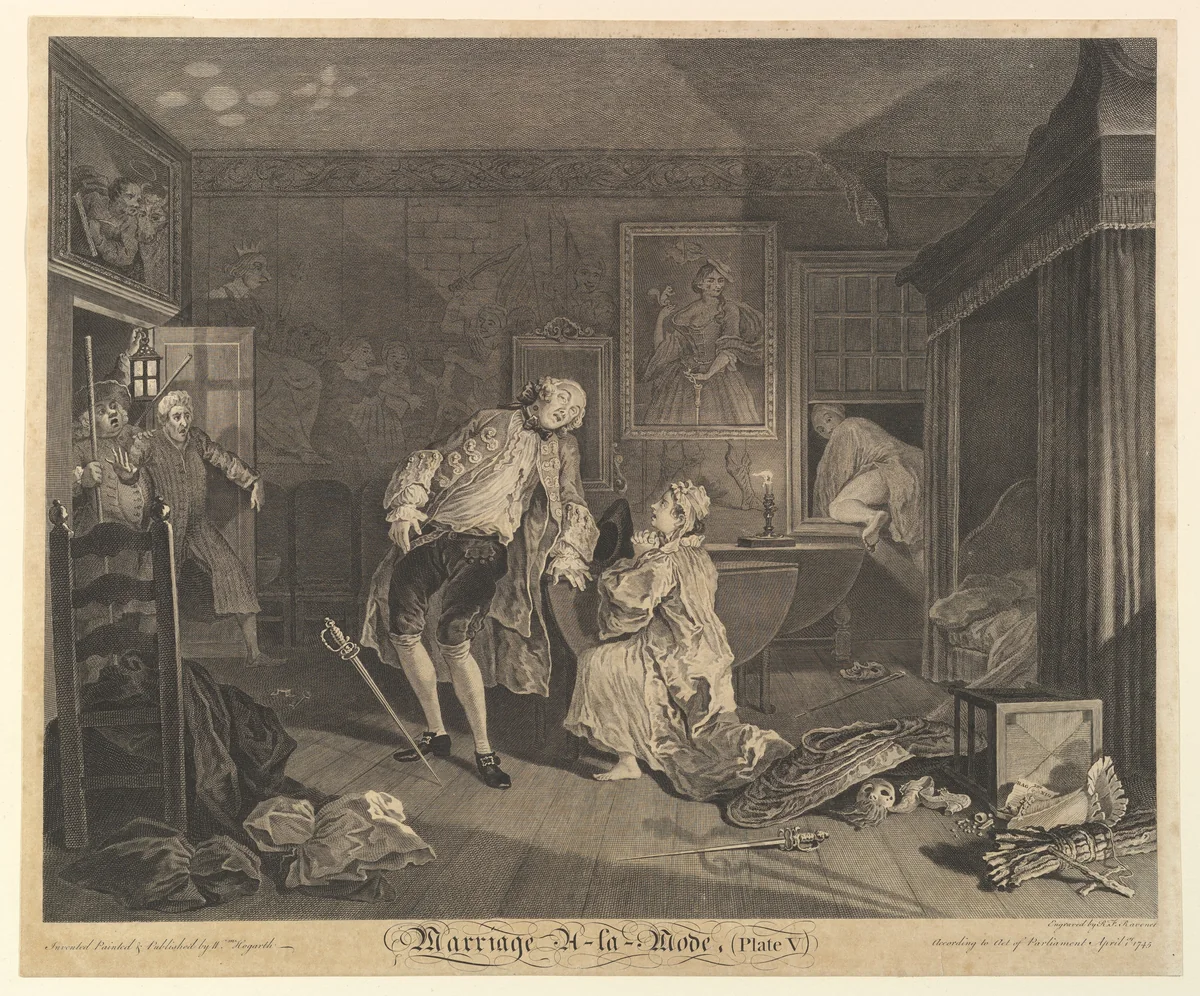 Marriage A-la-Mode, Plate V by Simon Ravenet, print, 1745