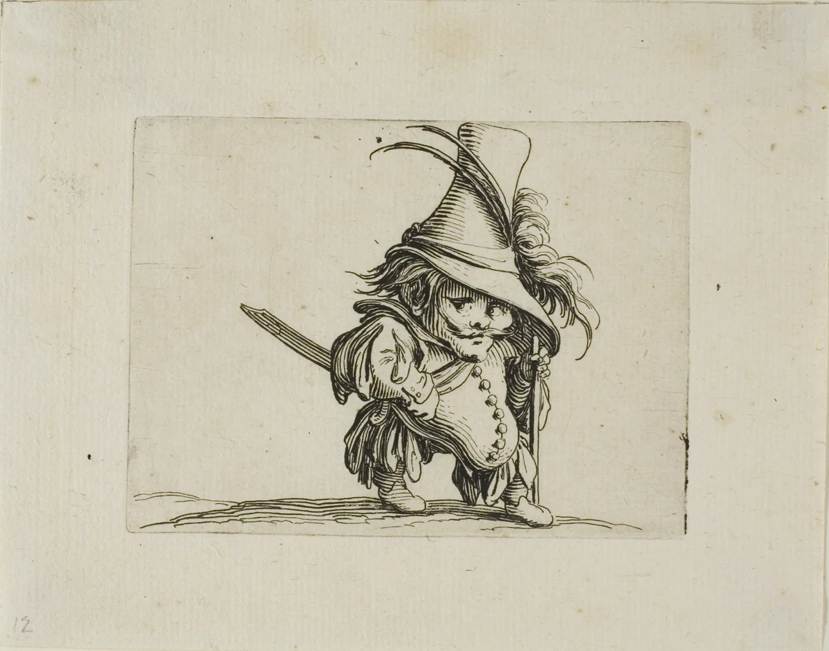 The Potbellied Man with a Tall Hat, from Varie Figure Gobbi by Jacques Callot, print, 1616