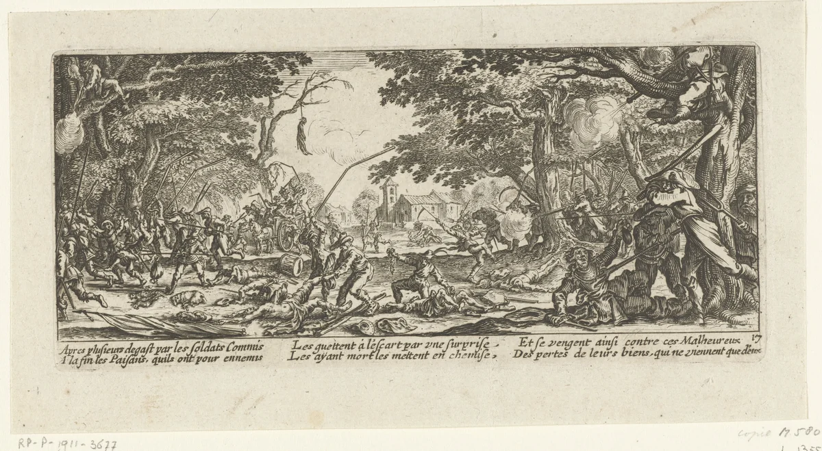 Boeren nemen wraak op soldaten by anonymous, print, 1677-1690