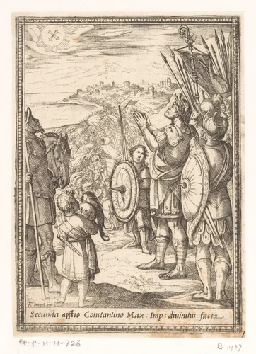 Tweede verschijning van het kruis aan Constantijn by Unknown, print, 1565-1630