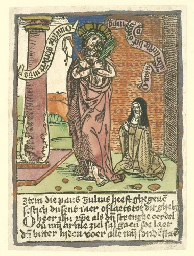 Man van Smarten met de heilige Birgitta by anonymous, print, 1500-1520