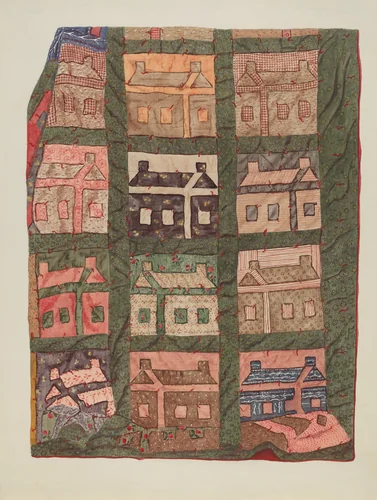 Log Cabin Patchwork Quilt by American 20th Century, index of american design, 1935-1942