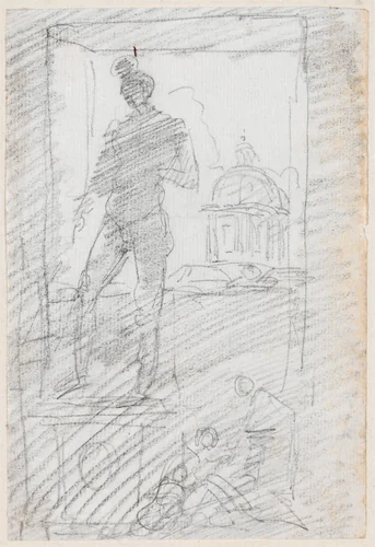 Statue of a Nude before a Window View by Hubert Robert, drawing, 1754-1765