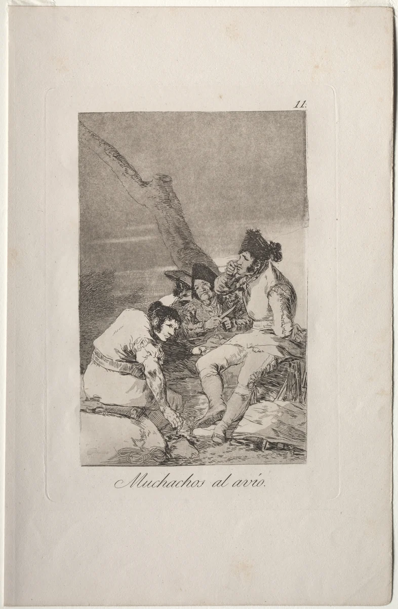 Lads Making Ready, Plate 11 by Francisco de Goya, print, 1799