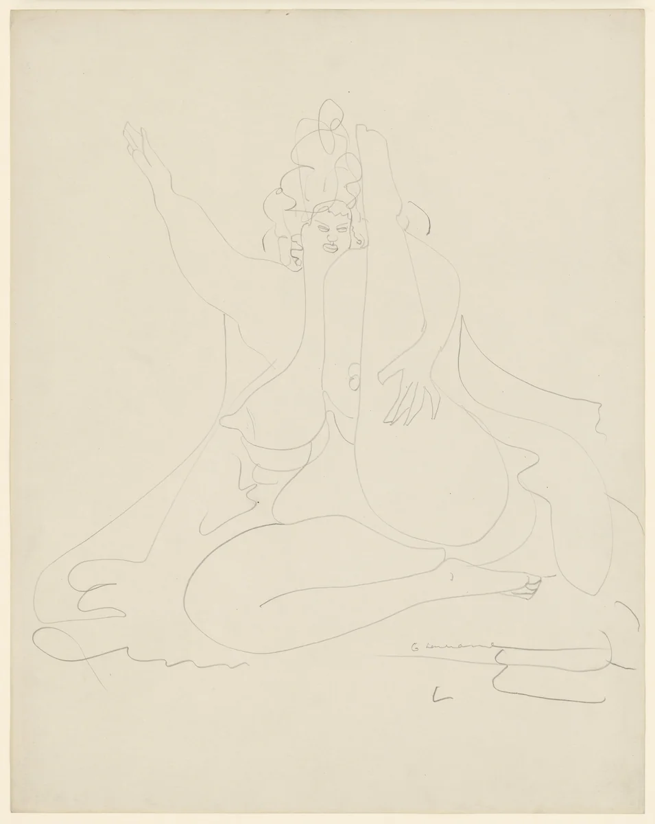 Seated Woman, with Drapery, Leg Raised by Gaston Lachaise, drawing, 1933