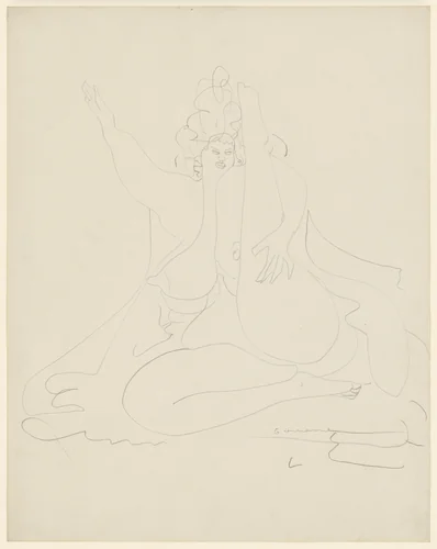 Seated Woman, with Drapery, Leg Raised by Gaston Lachaise, drawing, 1933