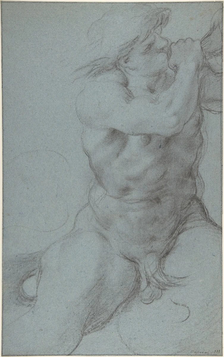 Triton Sounding a Conch Shell by Annibale Carracci, drawing, 1592-1607