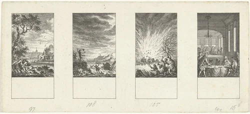 Vier episodes uit de vaderlandse geschiedenis by Simon Fokke, print, 1722-1784
