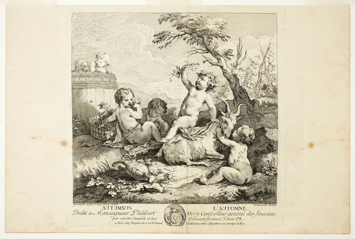Autumn, plate three from Le Quatre Saisons by Charles Joseph Natoire, print, 1735