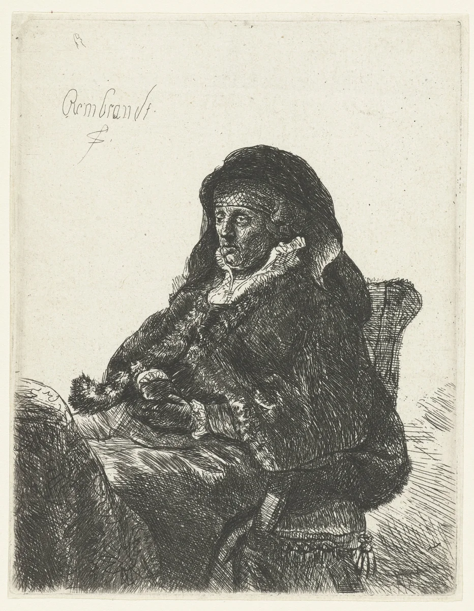 Weduwe met zwarte handschoenen by anonymous, print, 1630-1700