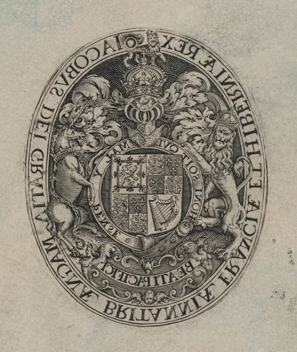 Shield of James I [bottom half] by Simon van de Passe, print, 1595-1647