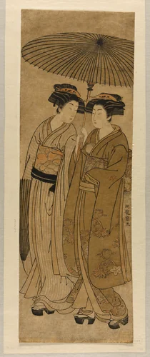 Two Young Women Walking Under an Umbrella by Isoda Koryusai, print, 1772-1782