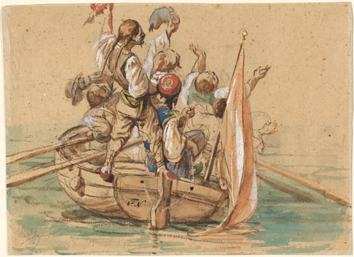 Greek Sailors on a Venetian Canal by Friedrich Nerly, drawing, 1846-1856