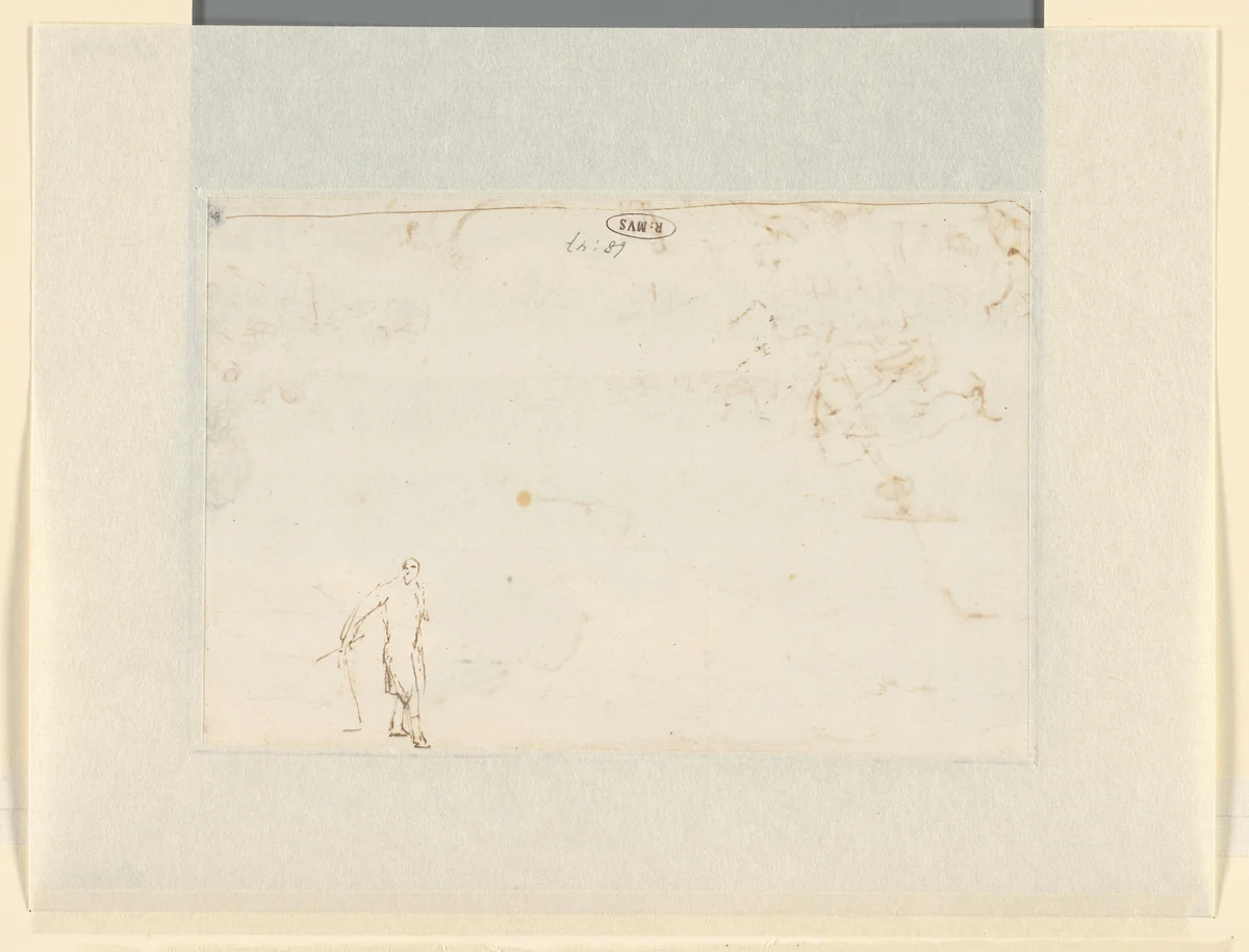 Schets van een staande man by Ludolf Bakhuysen, drawing, 1641-1708