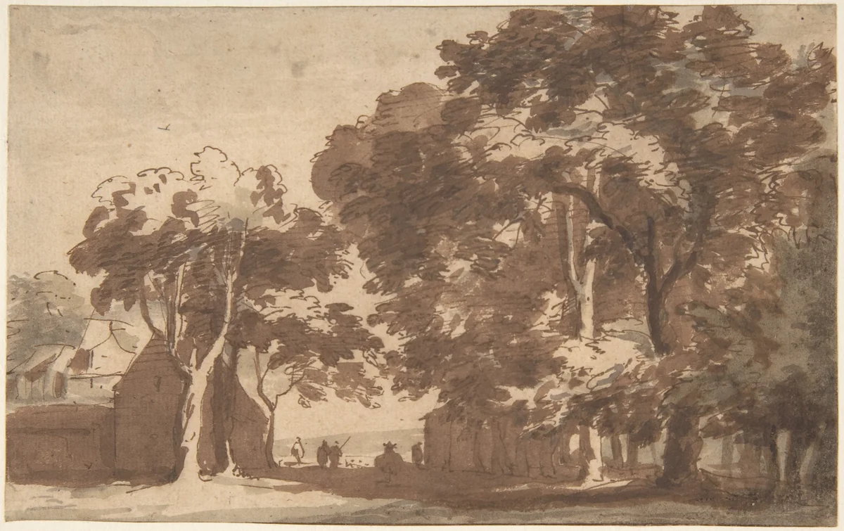 View of Buildings and Linden Trees in Rijswijk by Jan de Bisschop, drawing, 1648-1671