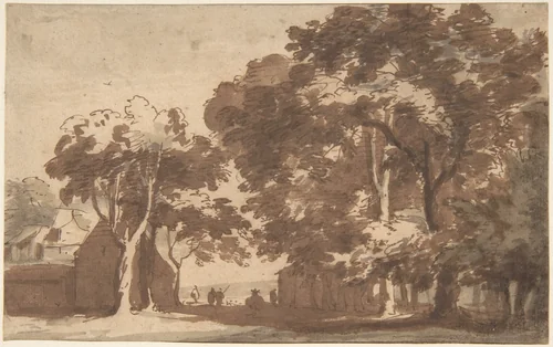 View of Buildings and Linden Trees in Rijswijk by Jan de Bisschop, drawing, 1648-1671