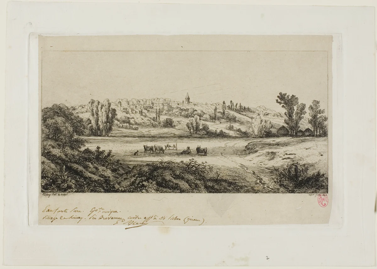 View of the Village of Limay by Eugène Blery, print, 1845