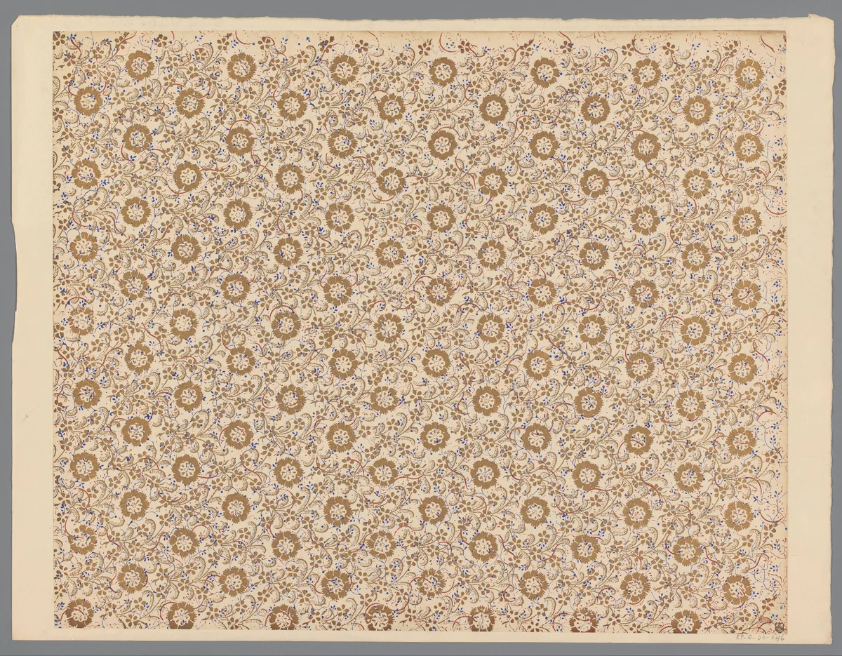 Blad met strooipatroon van bloemen en ranken by anonymous, print, 1800-1900