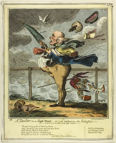 A Tailor in a High Wind by George Cruikshank, print, 1819
