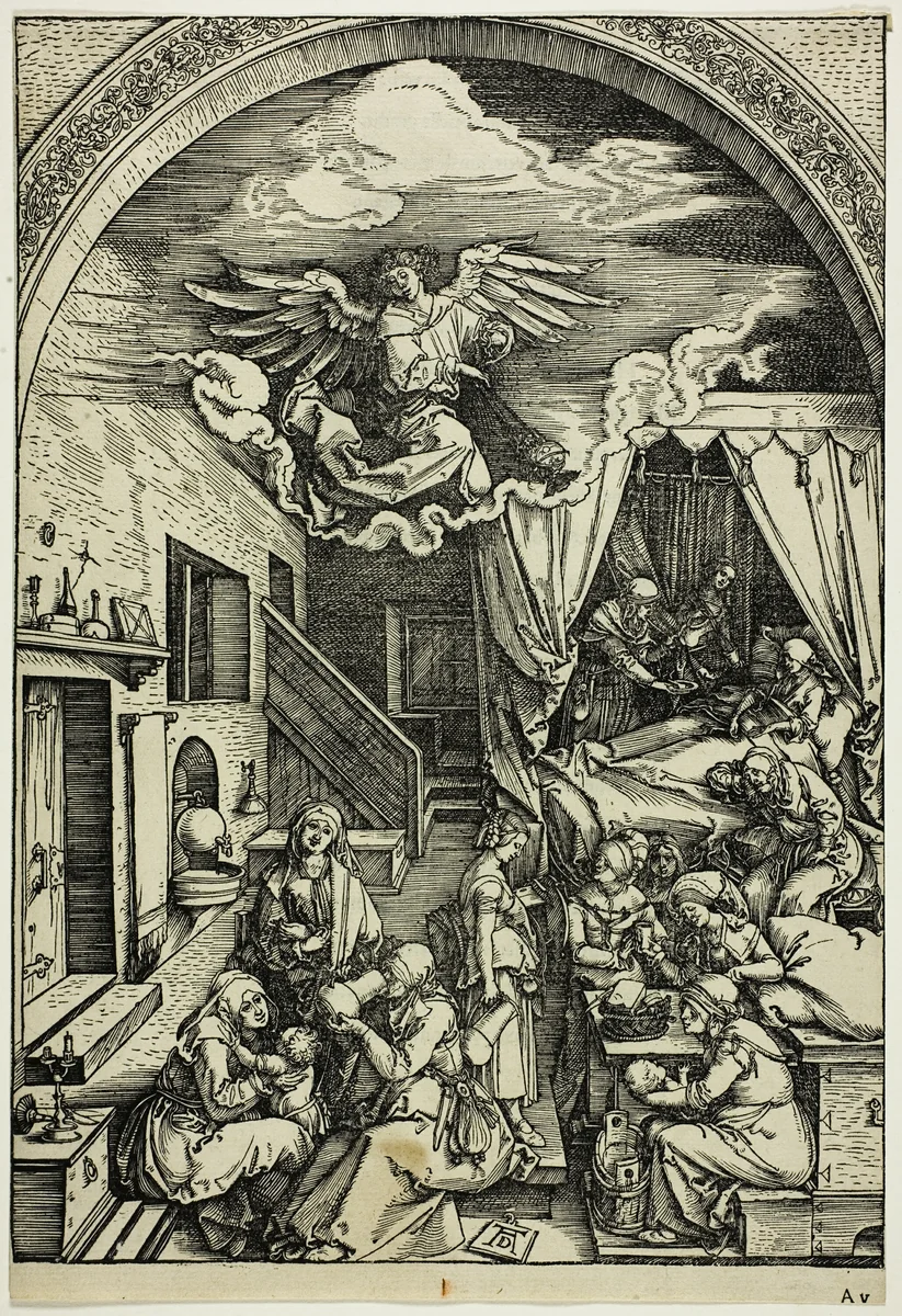 The Birth of the Virgin, from The Life of the Virgin by Albrecht Dürer, print, 1503-1504