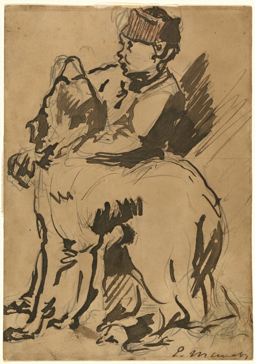 A Boy Holding His Dog by Edouard Manet, drawing, 1922