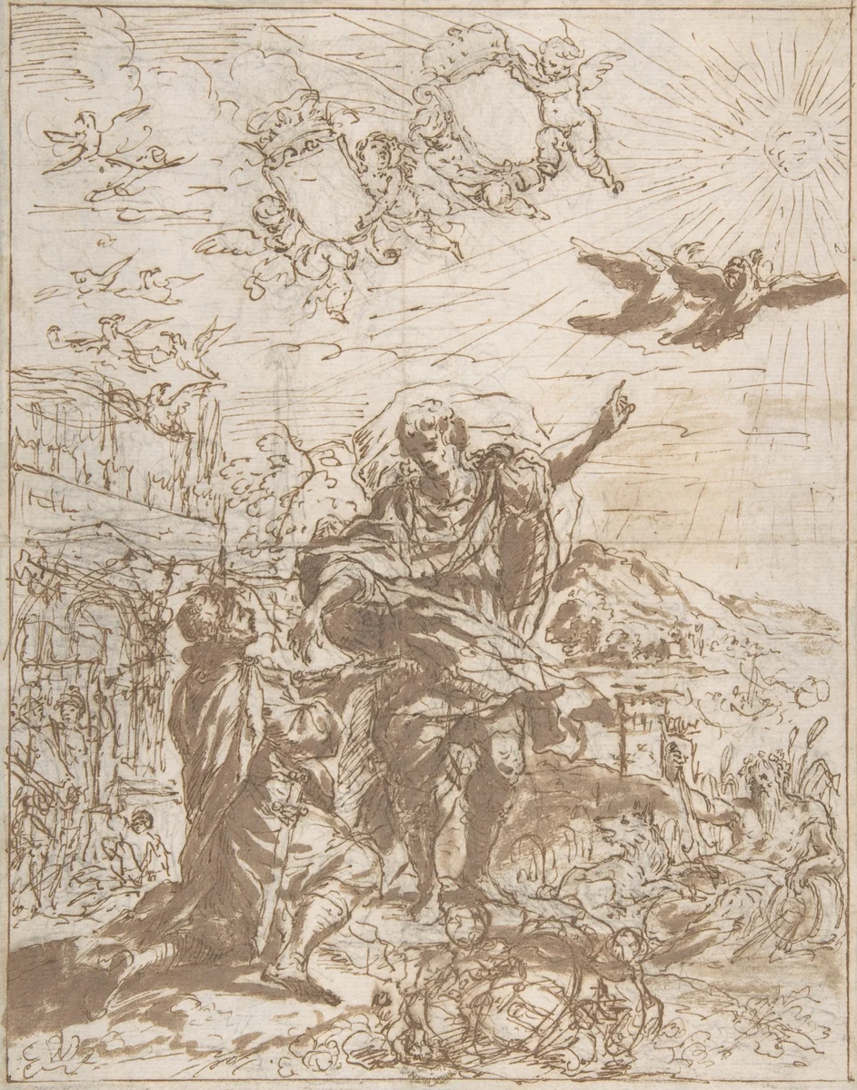 Romulus Receiving the Augury by anonymous, drawing, 1600-1700