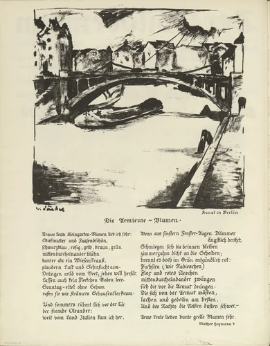 Canal in Berlin (Kanal in Berlin) (plate, folio 4 verso) from the periodical Der Bildermann, vol. 1, no. 2 (April 1916) by Willy Jaeckel, periodical, 1916