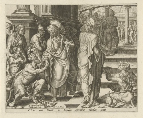 Petrus geneest een verlamde bedelaar by Unknown, print, 1558