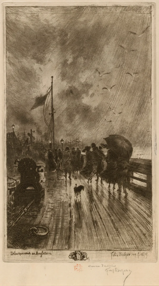 Un Débarquement en Angleterre by Félix-Hilaire Buhot, print, 1879