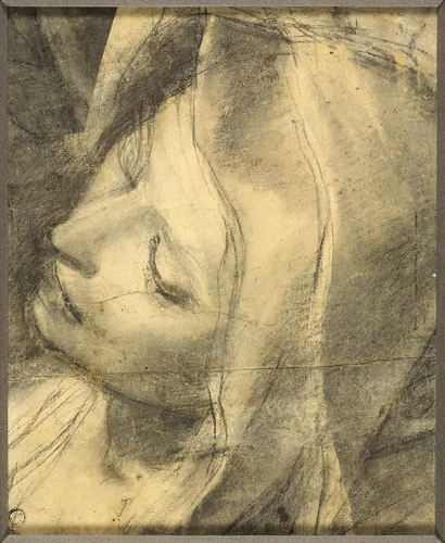 Head of the Swooning Virgin: Study for the Deposition (recot) Base of Column (verso) by Federico Barocci, drawing, 1568-1569