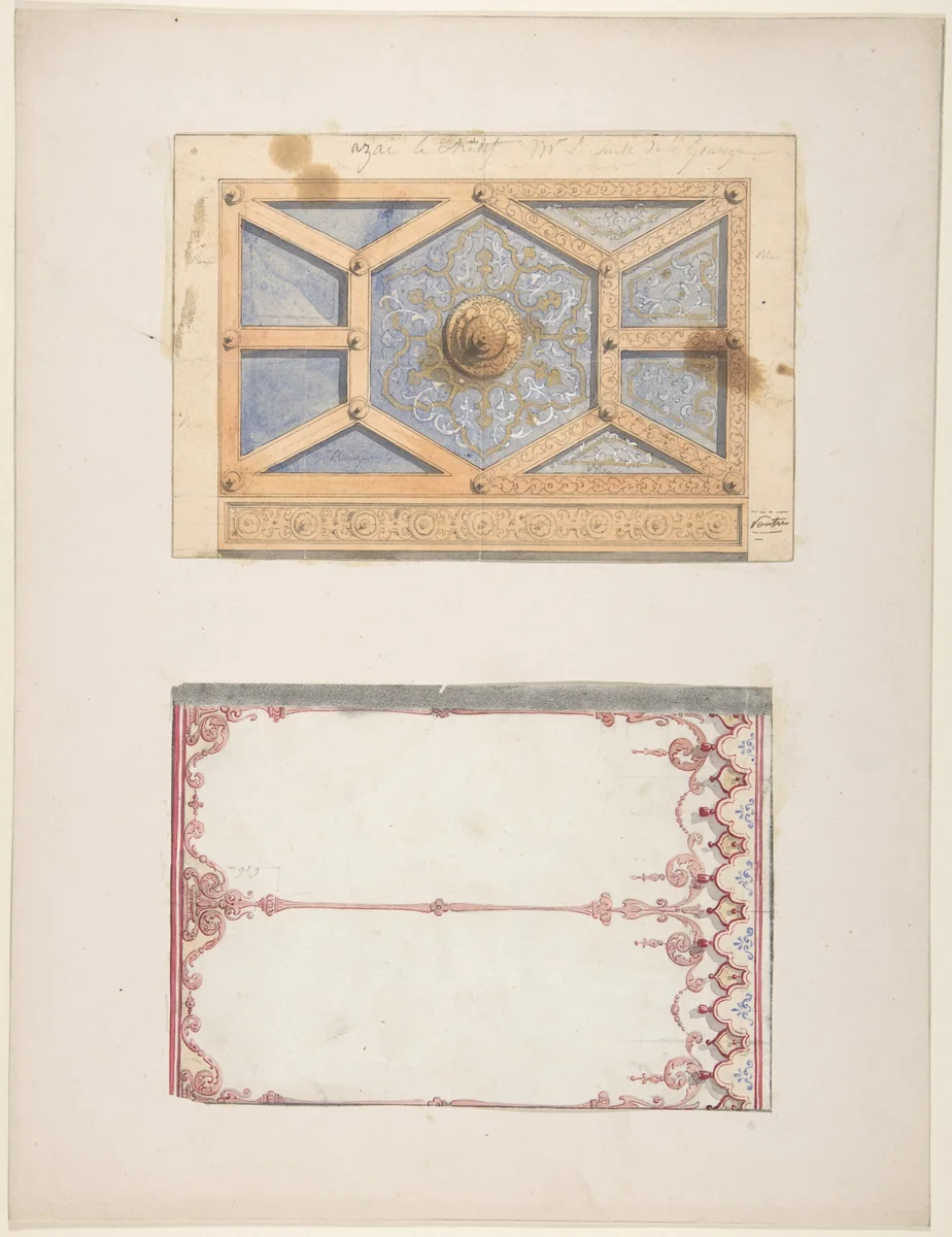 Designs for Ceiling and Wall Decoration for Monsieur Lecomte de la Grange by Jules-Edmond-Charles Lachaise, drawing, 1850-1900