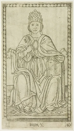 The Pope, plate ten from The Ranks and Conditions of Men by Master of the E-Series Tarocchi, print, 1460-1470