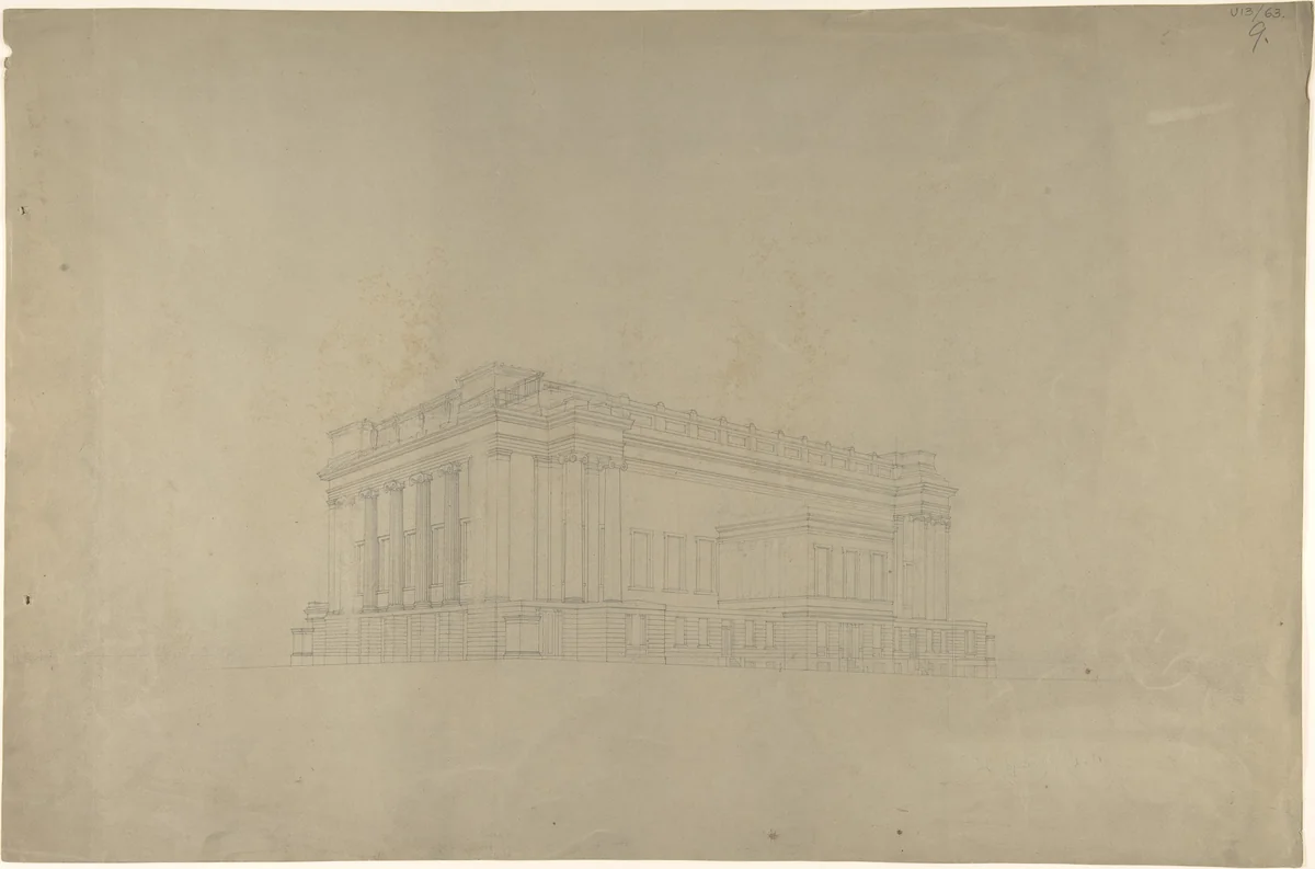 View of a Building in the Ionic Style by Harvey Lonsdale Elmes, drawing, 1830-1847
