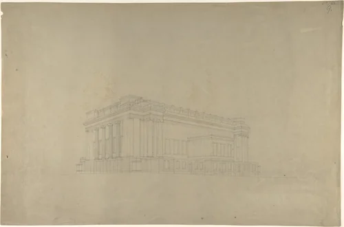View of a Building in the Ionic Style by Harvey Lonsdale Elmes, drawing, 1830-1847