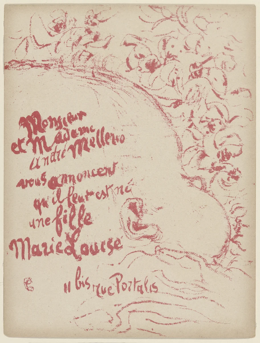 Announcement of a Birth (Billet de naissance) by Pierre Bonnard, print, 1898