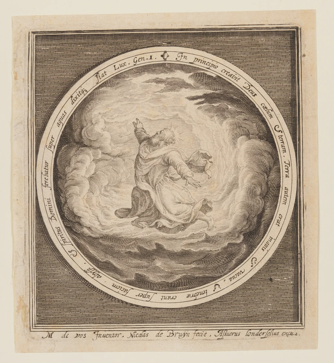 First Day: The Creation of Heaven and Earth, from The Creation to the Expulsion from Paradise by Nicolaes de Bruyn, print, 1605-1615