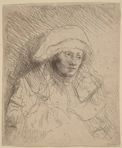 Sick Woman with a Large White Headdress (Saskia) by Rembrandt van Rijn, print, 1641-1642