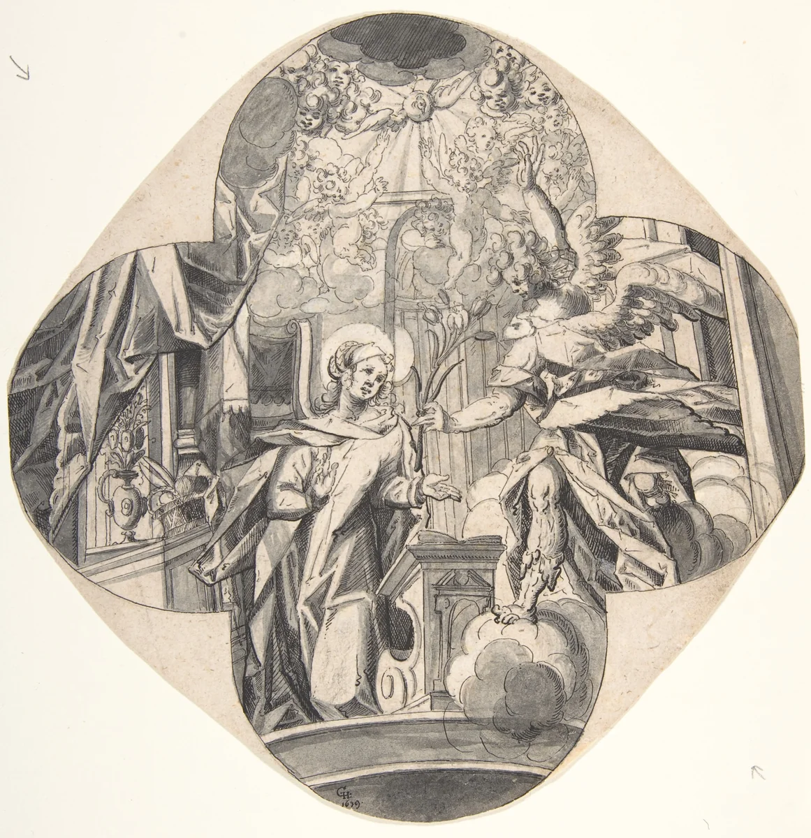 The Annunciation by Gabriel Hornstain, drawing, 1639