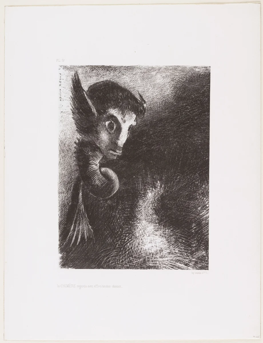 The Chimera Regarded All Things with Terror (La Chimère regarda avec effroi toutes choses) by Odilon Redon, print, 1886