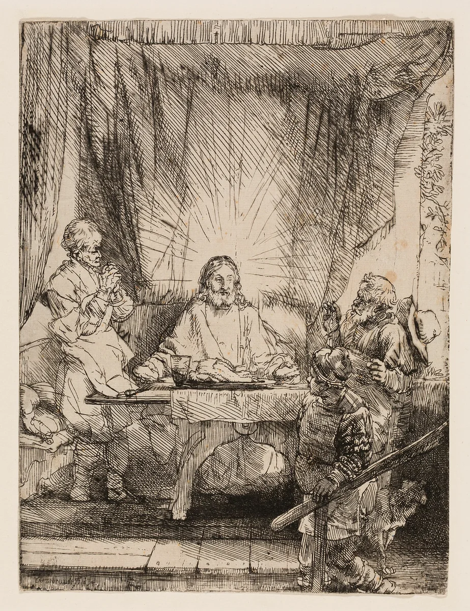 Christ at Emmaus: The Larger Plate by Rembrandt van Rijn, print, 1654