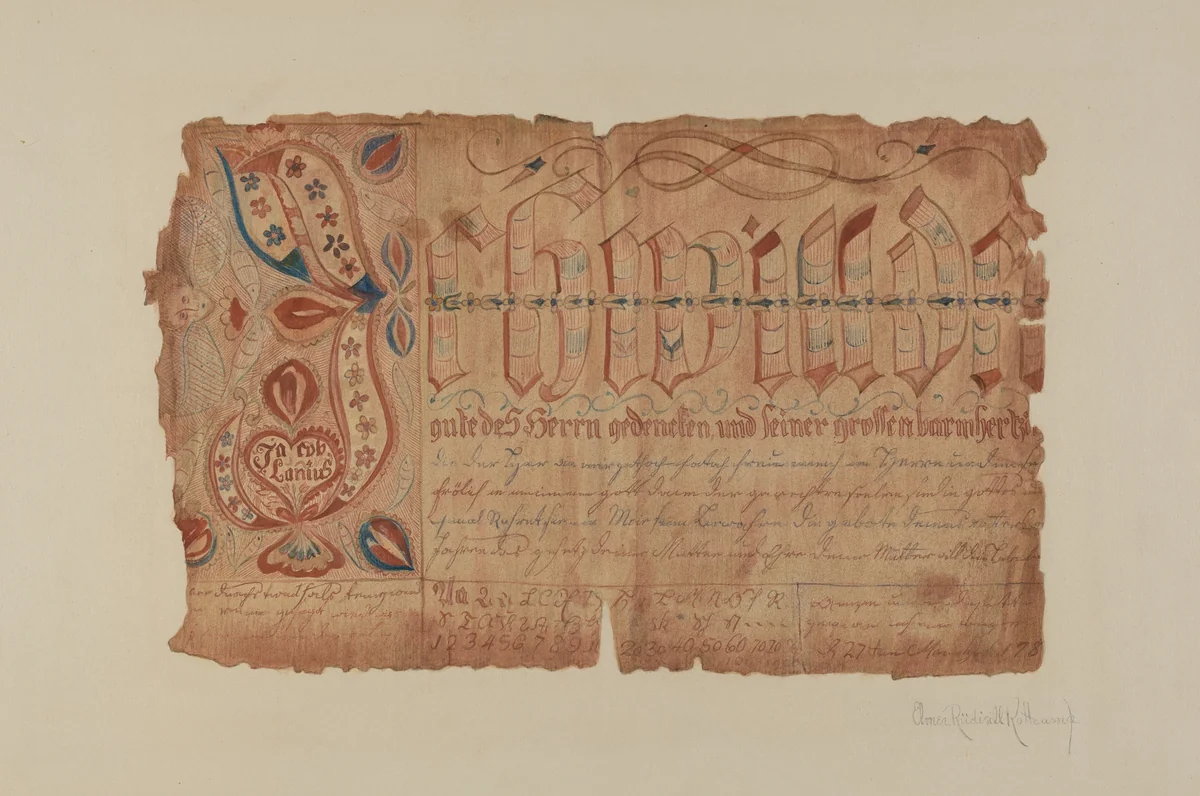 Fractur by Elmer R. Kottcamp, index of american design, 1935-1942