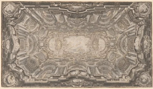 A Grand Illusionistic Ceiling by Ferdinando Galli Bibiena, drawing, 1720-1740