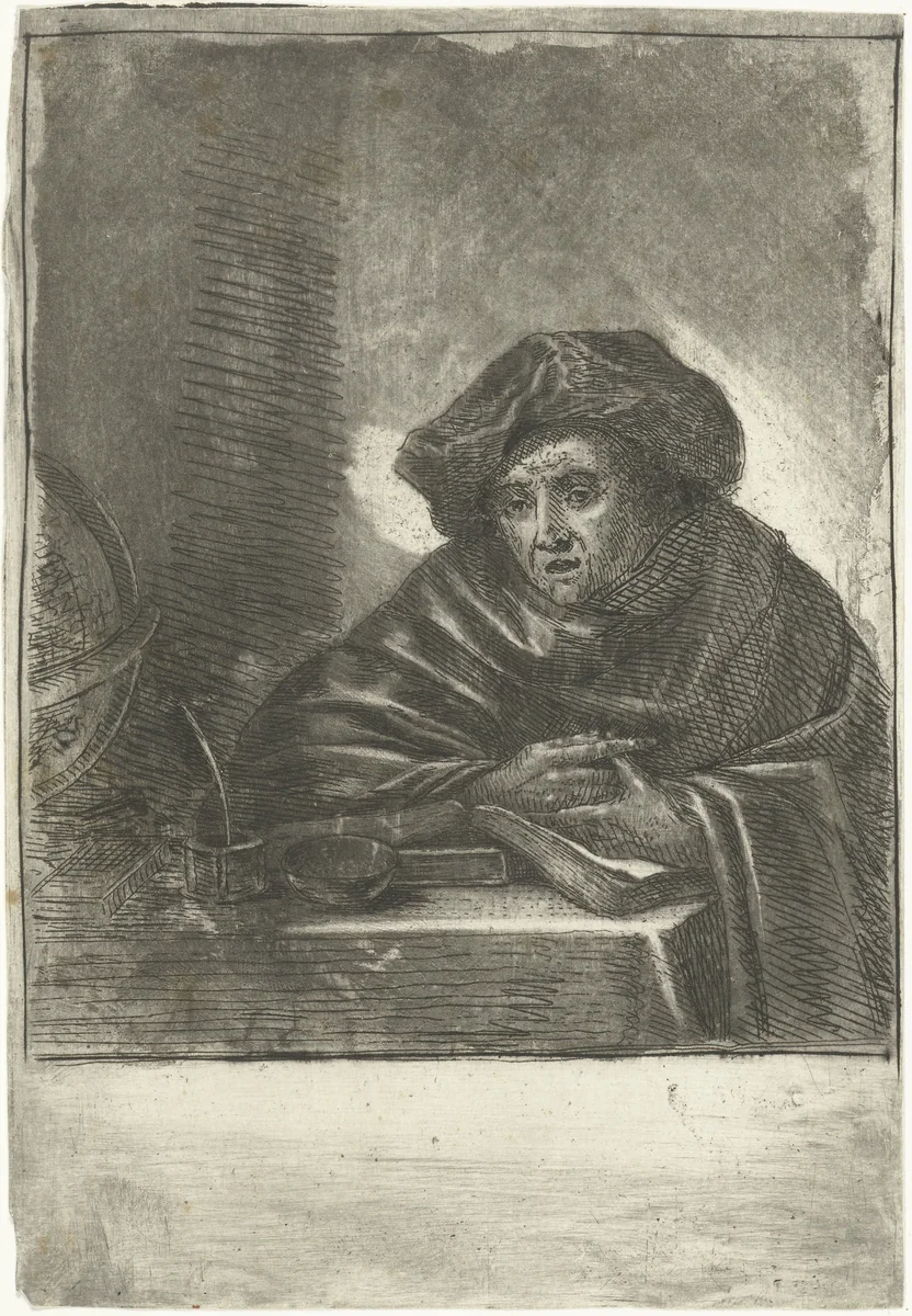 Geleerde in zijn werkkamer by Louis Bernard Coclers, print, 1756-1817